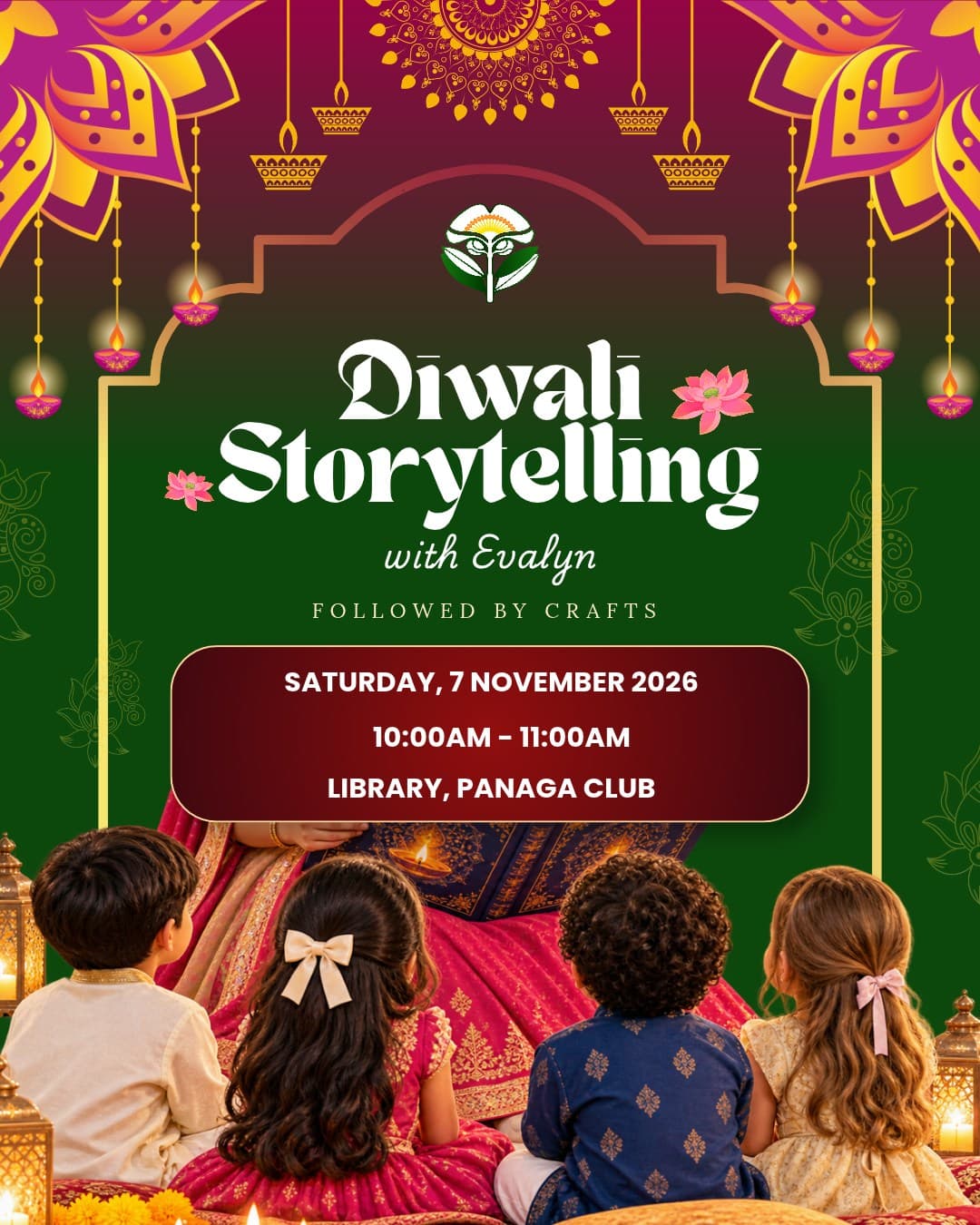 Diwali Storytelling with Evalyn event poster