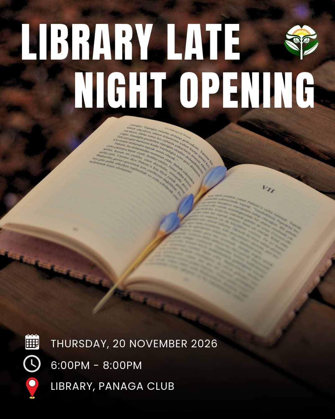 Panaga Library Late Night Opening (20 Nov) event poster